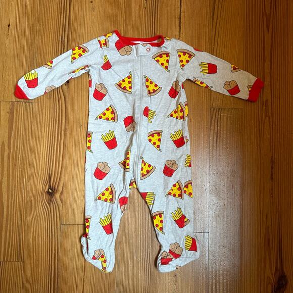 Onesies gray red pizza chicken nugget footed sleeper pajamas SIZE 3-6M - Picture 1 of 4